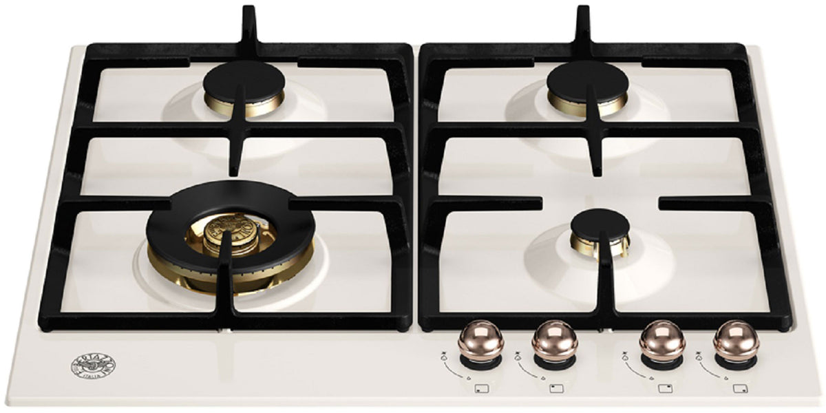 BERTAZZONI P604LHERAC 60cm Gas Hob 4kW ring LHS Wok in Ivory with Copper Detail